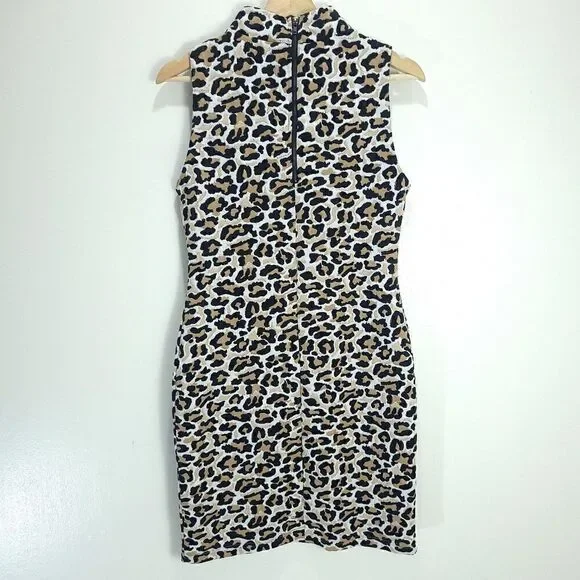 Lord & Taylor Design Lab Leopard Print Mock Neck Sheath Dress - Picture 3 of 10